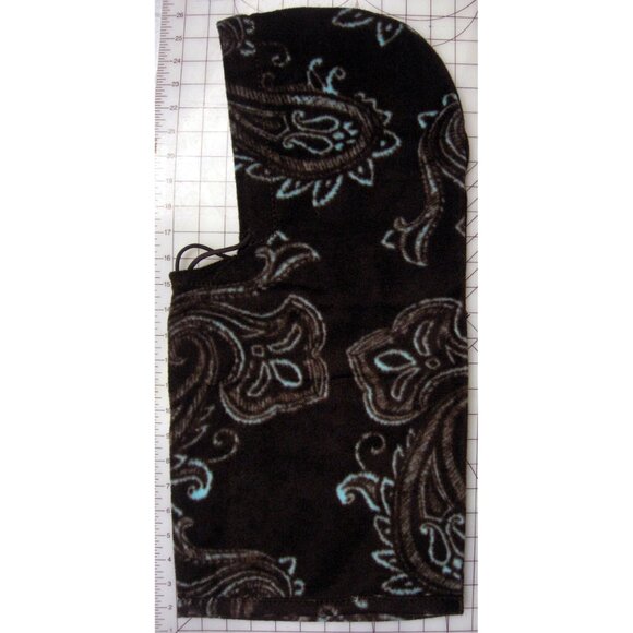 BRAND NEW HANDMADE BALACLAVA HOOD FACE MASK SKI FLEECE BROWN TURQUOISE PAISLEY - Picture 1 of 3